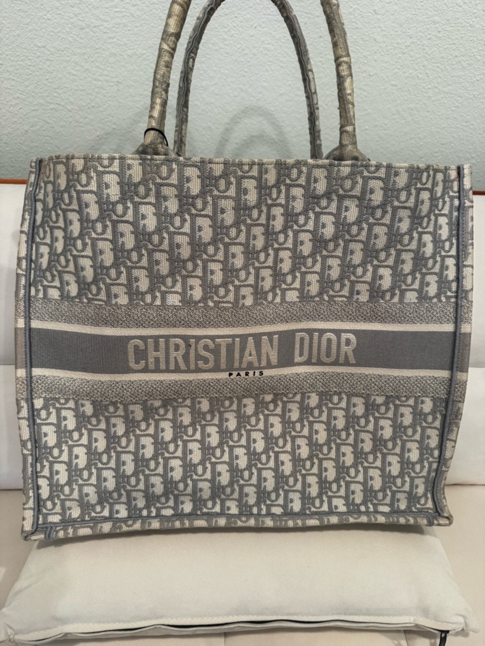 Dior Beige and Grey Book Tote with Logo